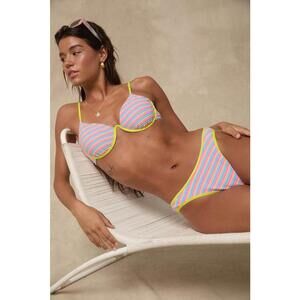 Women’s Lulus‎ Chiloe Blue Multi Striped Underwire Bikini Top AND Bottom Small